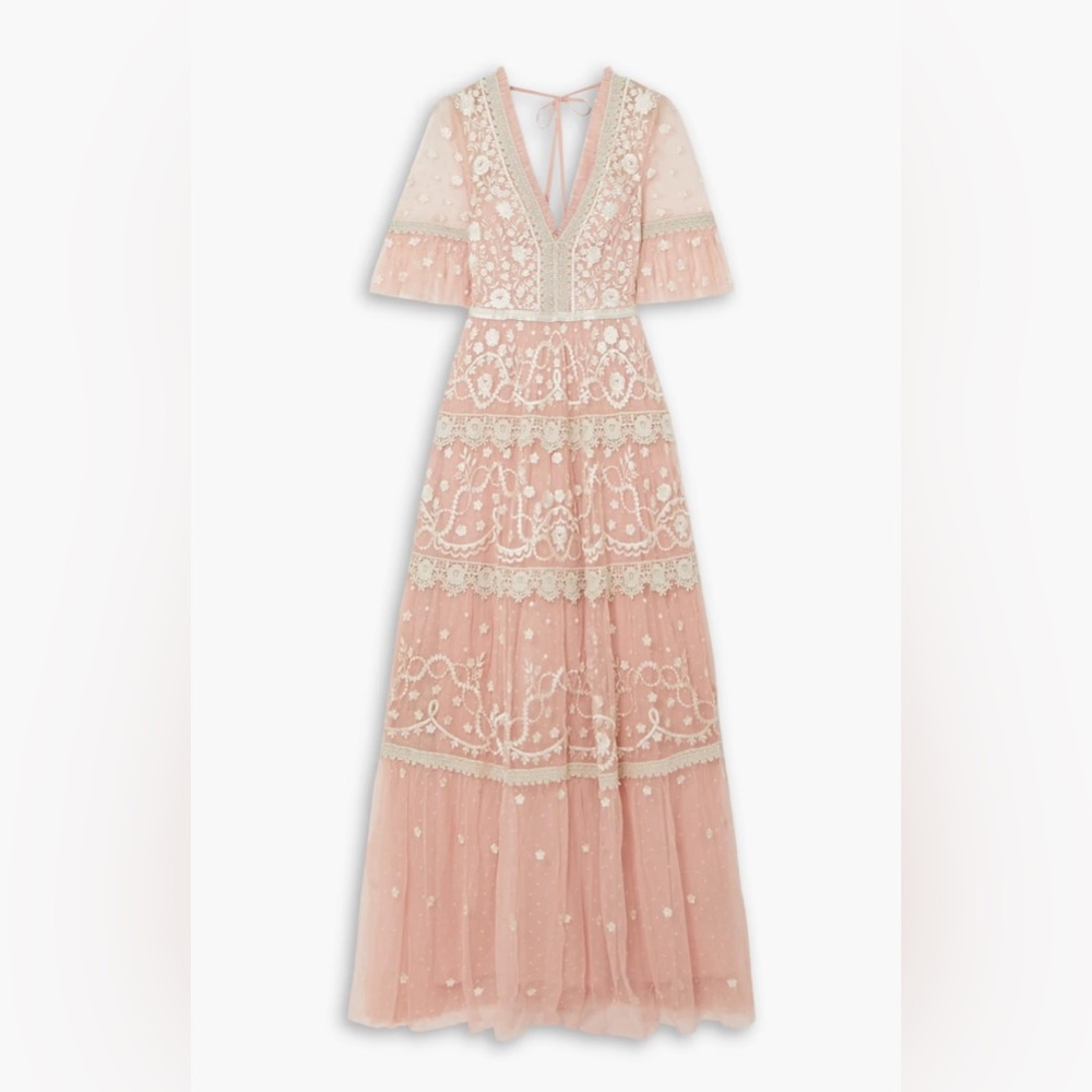 Needle & Thread Midsummer lace-trimmed embroidered tulle gown